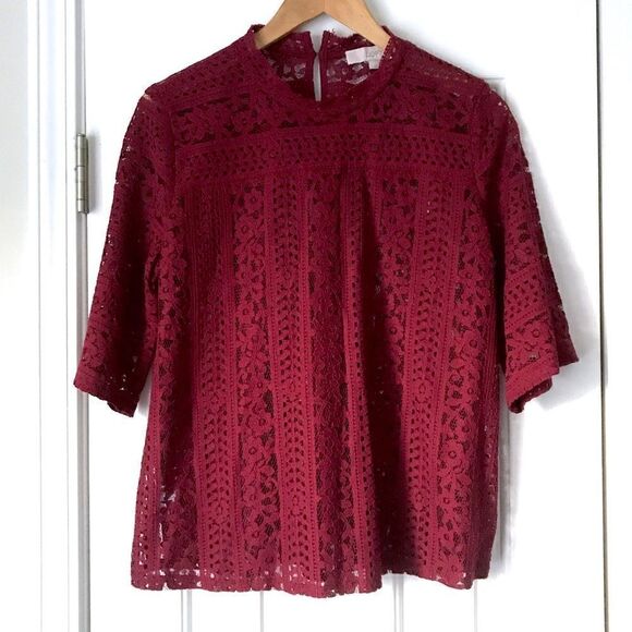 LOFT Tops - Ann Taylor Loft burgundy lace top blouse